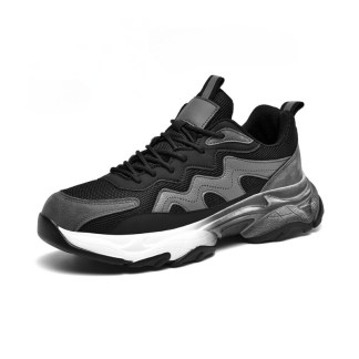 Gray and black chunky sole mesh sneakers
