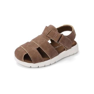 HEVA DDP – Durable Canvas Kids Sandals with Protective Toe Cap Brown