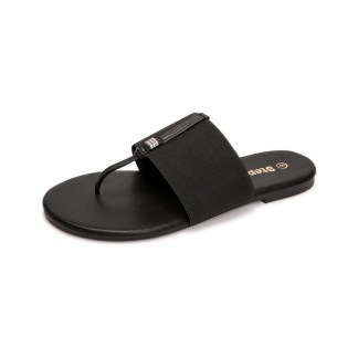 HEVA DDP – Everyday Flat Sandals with Elastic Arch Strap Black