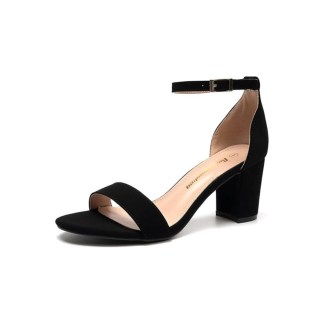 HEVA DDP – Wide Block Heels with Buckled Ankle Strap Design Black