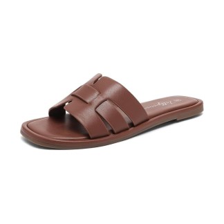 HEVA DTD – PU Flat Sandals with Braided Strap Design Brown