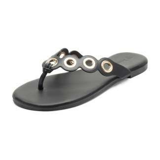 HEVA DTD – PU Flip Flops with Eyelet Design Black
