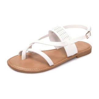 HEVA DTD – PU Strappy Flat Sandals with Cutout Design White