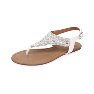 HEVA DTD – Stylish Flip Flops with Crystal-Adorned Strap White