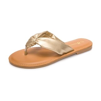 HEVA DTD - Chic Knotted Strap Flip Flops Golden