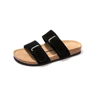 HEVA DTD - Double Strap Adjustable Slippers with Cork Footbed Black