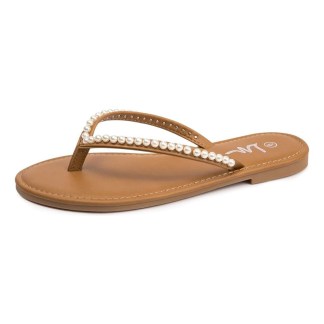 HEVA DTD - Pearl-Embellished Flip Flops Brown