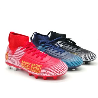 High-top soccer cleats featuring bold 'SPORT' lettering and a sleek design.