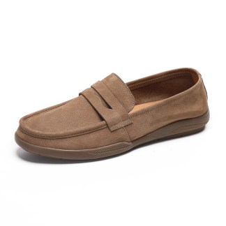 Men's khaki suede moccasin loafer with a classic design, featuring a comfortable fit and durable sole for everyday wear.