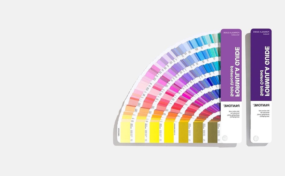 Color palette guide showing a range of colors from yellow to violet, displayed in a fan arrangement with color codes.