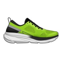 A design sketch of a bright green athletic sneaker with a thick white sole and black accents.
